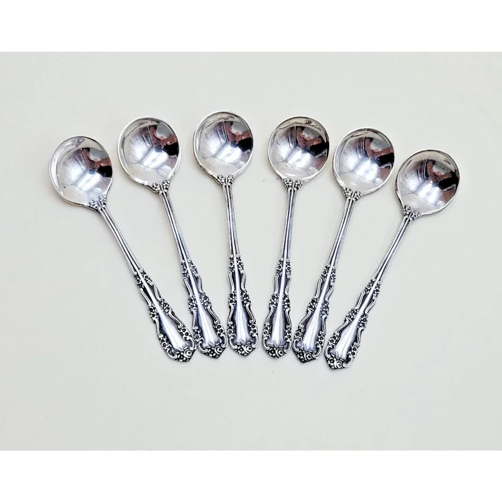 Rare Simpson Hall Miller Company Sterling Salt Spoon Set of 6 Spoons Descontinue
